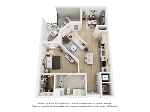 Floor plan for 1 bed, 1 bath, 837 sqft